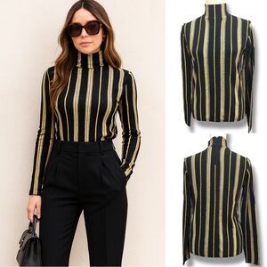 189 Forever 21 | NWOT Black Metallic Striped Turtleneck Top (Size M)